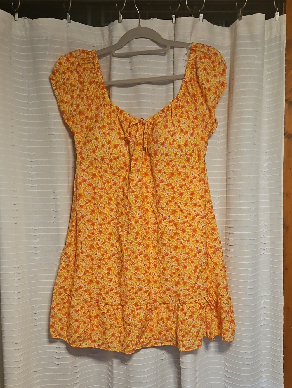 Yellow Floral Tie-Front Women's Dress